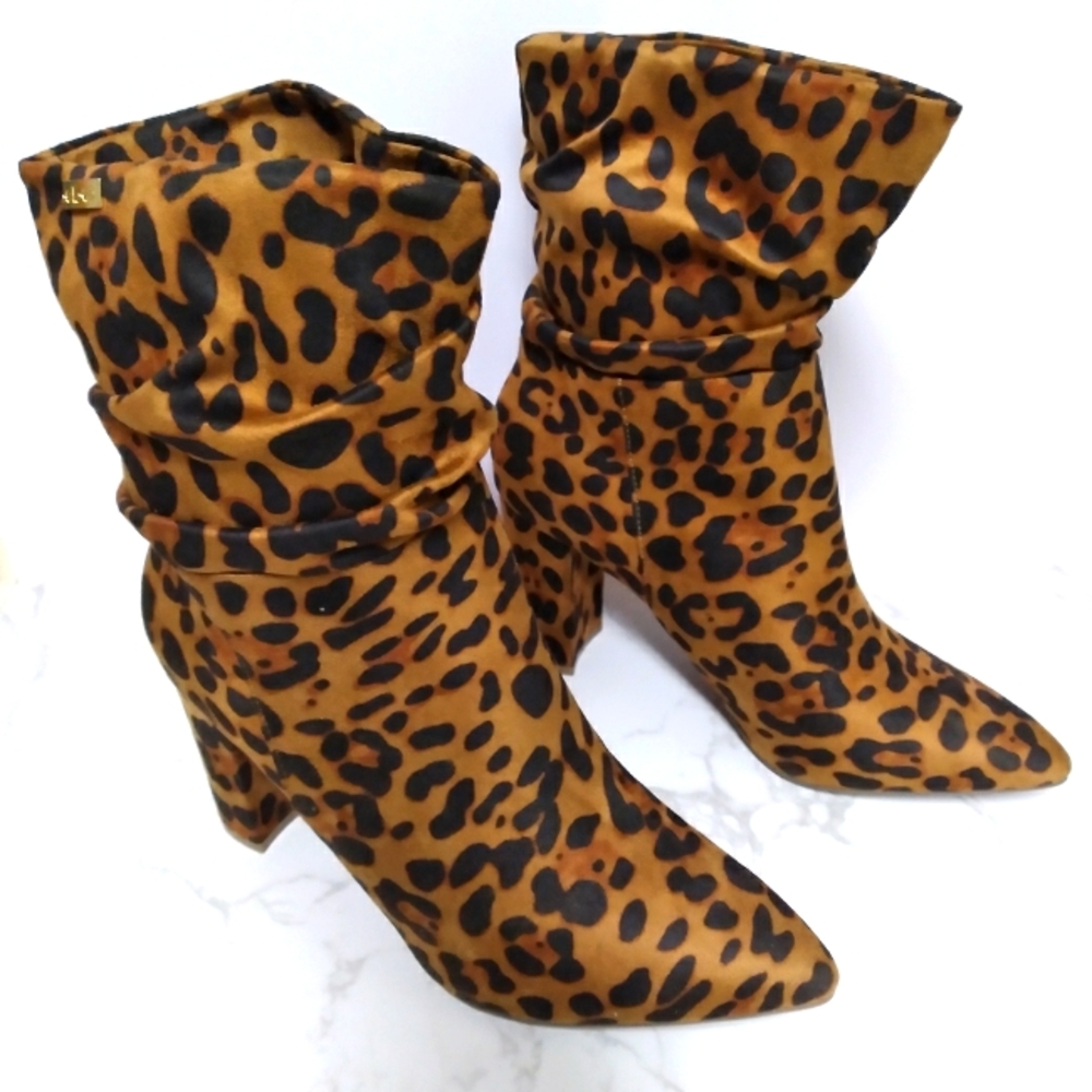 Bebe Leopard Print Slouch Boots Sz8